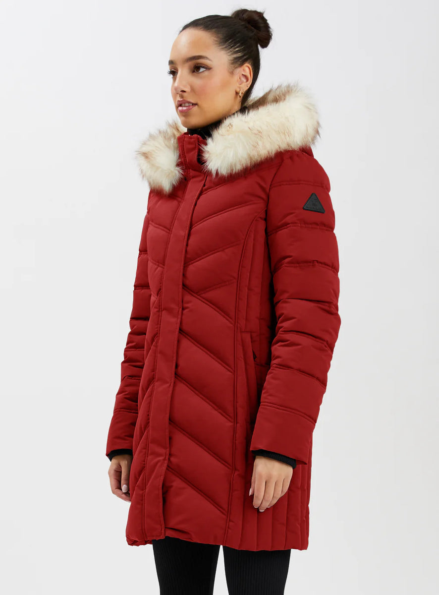 Point Zero Women's MINERVA Fur Trim JacketRuby Red Moonbeam Country