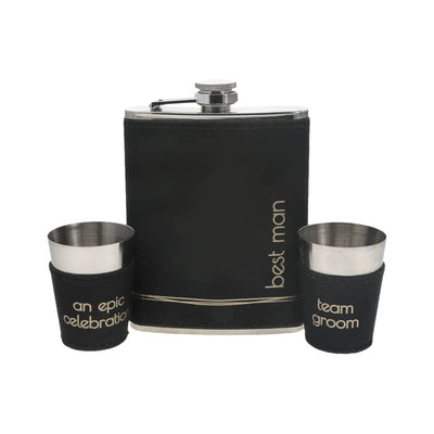 Best Man - One 8oz Flask & Two 1.5oz Shot Glasses in a Gift