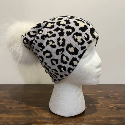 Lindo F Leopard Snow Hat/White Pom - Women