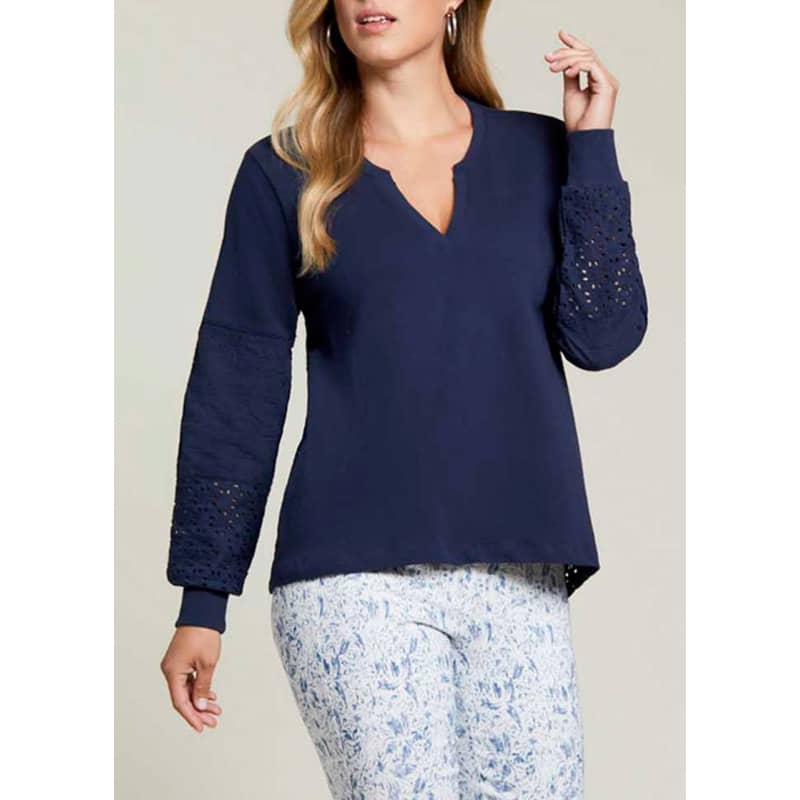 Long-Sleeve Split-Neck Top