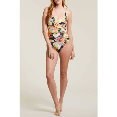 TRIBAL WRAP FRONT PRINTED ONE-PIECE SWIMSUIT-BLOOMING - X