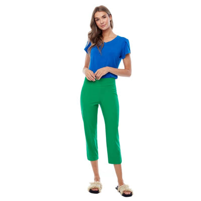 UP! WOMEN’S SOLID PETAL-SLIT CROPPED PANT - 4 / Emerald -