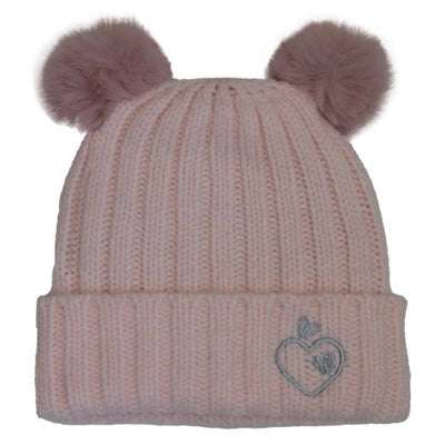 Calikids Girls Cashmere Touch Knit Double Pompom Hat - Soft 