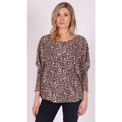 Isca Batwing Textured Knit Top - Small / Brown Leopard Print