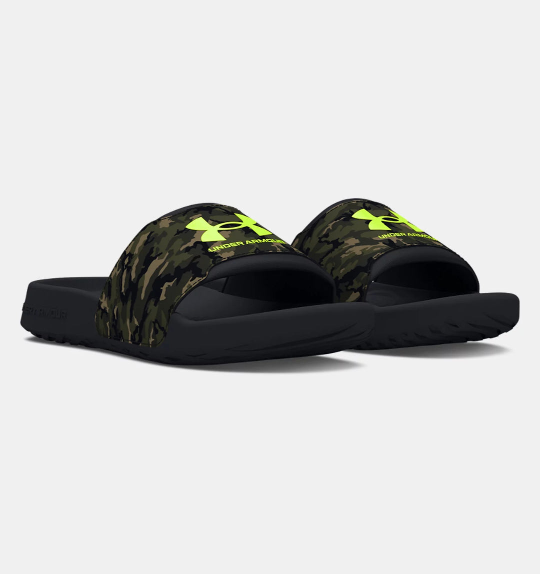 Under Armour Boys UA Ignite Select Camo Slides Black High Vis Yel