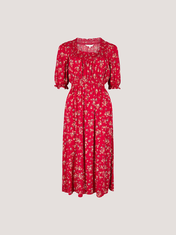 red milkmaid midi dress ASOS DESIGN mesh textured milkmaid midi dress in red