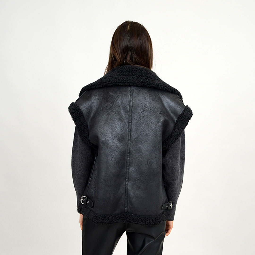 RD STYLE AMIRA FAUX LEATHER VEST WITH SHERPA