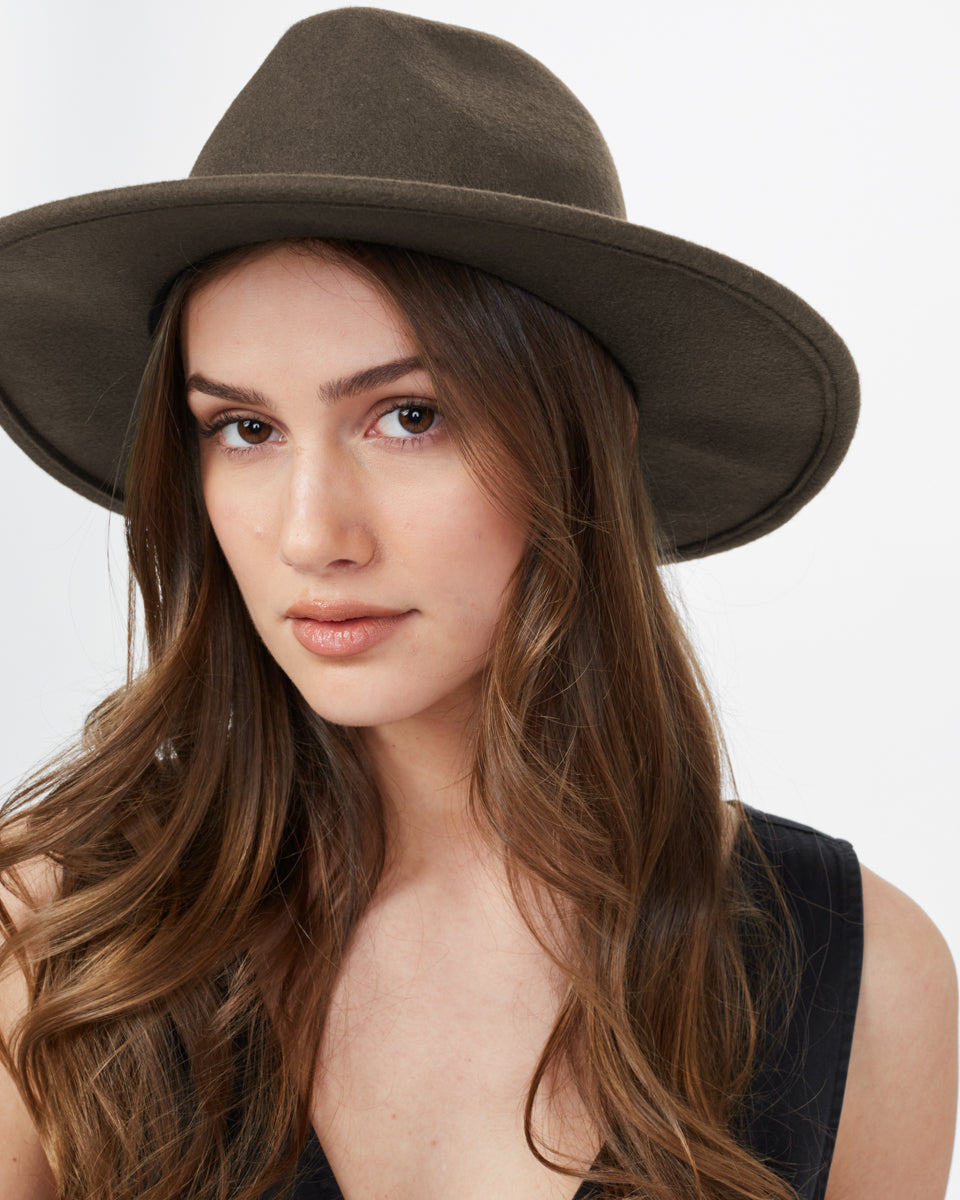 Tentree Recycled Wool Fedora Festival Hat-Black Olive Green 