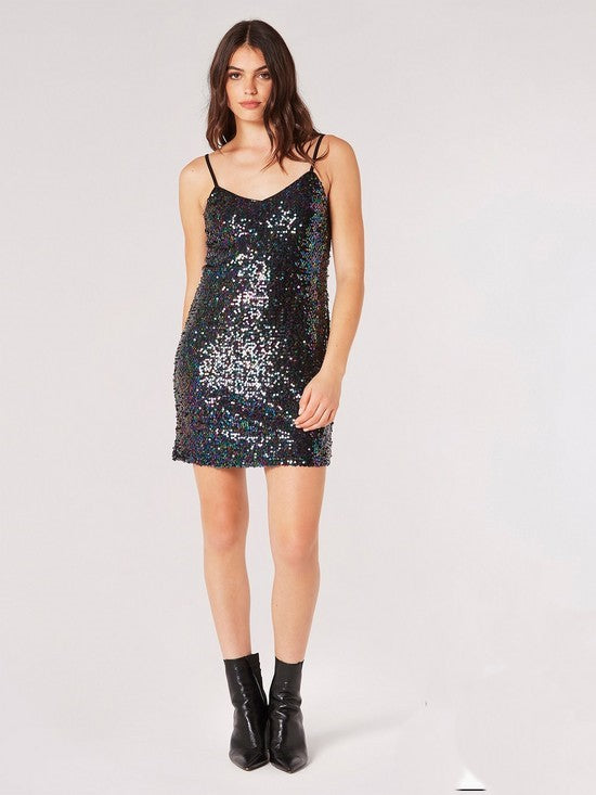 apricot black sequin dress Apricot Ombre Sequin Short Wrap Dress- Black/Silver