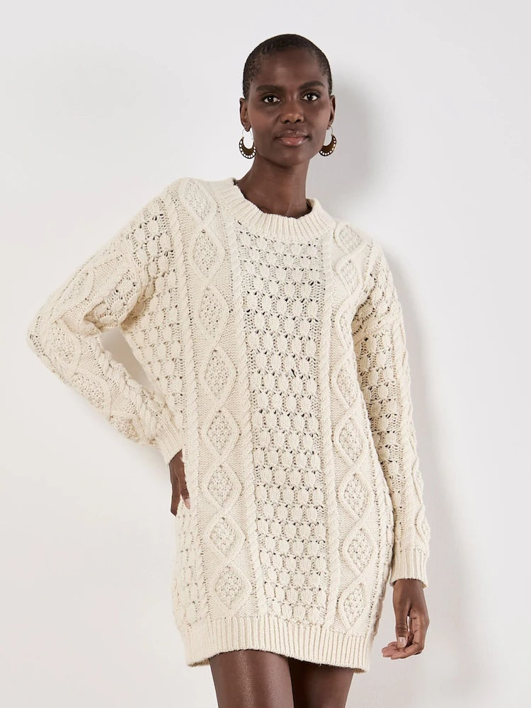 Apricot Cable Knit Oversized Sweater Dress - Stone Apricot Cable Knit Oversized Sweater Dress - Stone