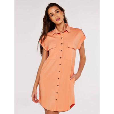 Apricot Women’s Sleeveless Utility Shirt Dress-Coral - X