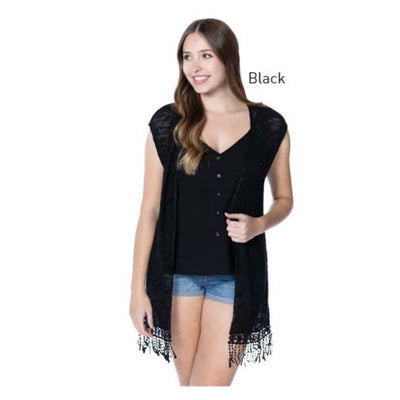 En/Kay Women’s Mesh Cardigan with Lace Detail - Small /