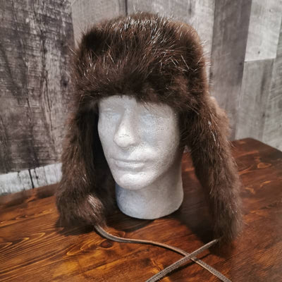 Fourrures Audet Natural Beaver Fur Hat with Antique Leather 