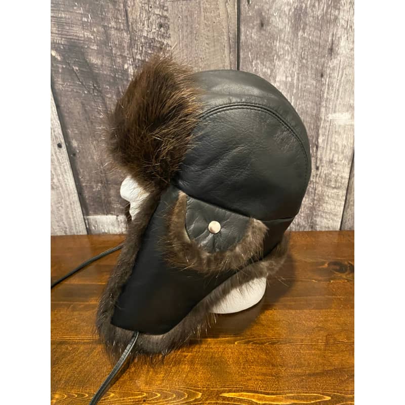 Leather hat with fur online