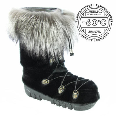 Fourrures (Furs) Grenier Black Sealskin Boot with Silver fox