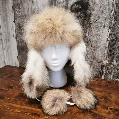 Fourrures(Furs) Audet Women’s Coyote Fur Hat with Pompoms - 