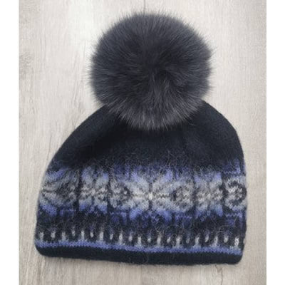 Fourrures(Furs) Audet Women’s Knit Wool Beanie with Fox Fur 