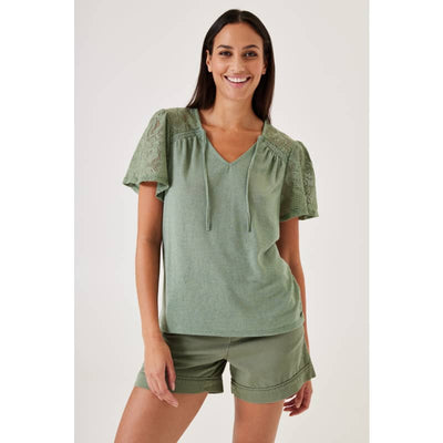 GARCIA WOMEN’S GREEN T-SHIRT WITH LACE - X Small / Sea
