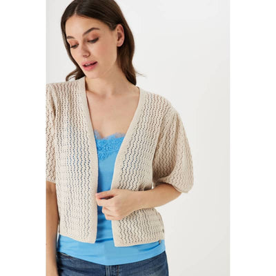 GRACIA WOMEN’S AJOUR KNITTED CARDIGAN-ALMOND - X Small /