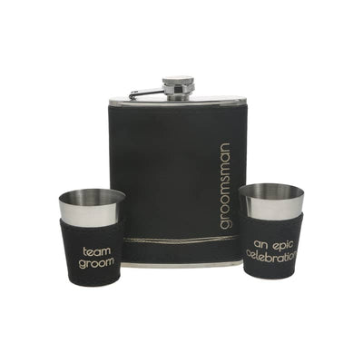 Groomsman - One 8oz Flask & Two 1.5oz Shot Glasses in a Gift