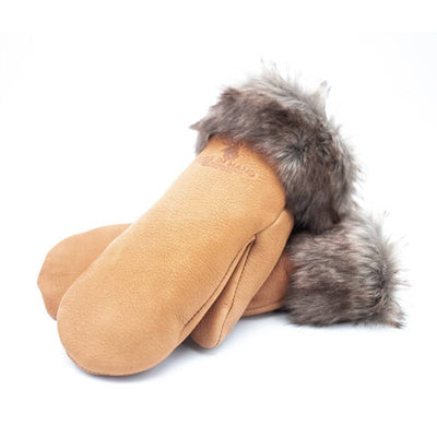 Hides In Hands Deerskin Leather Mitt With Faux Fur Trim in
