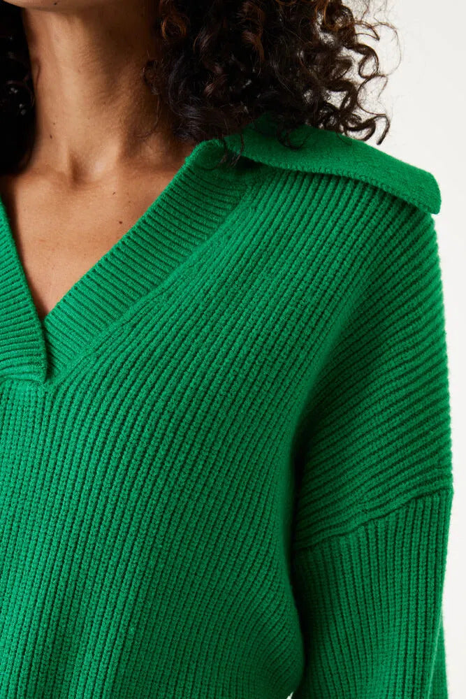 GARCIA WOMEN'S POLO COLLAR SWEATER WITH BALLOON SLEEVES-JOLLY GREEN, W –  Moonbeam Country Store