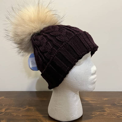 Lindo F Aubergine Charlie Cable Hat/Ivory Pom - Women