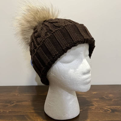 Lindo F Brown Charlie Cable Hat/Natural Pom - Women