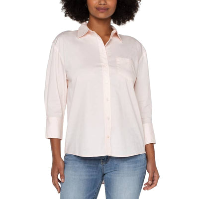 LIVERPOOL WOMEN’S OVERSIZED CLASSIC BUTTON DOWN BLOUSE-PEONY
