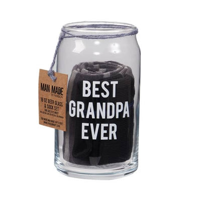 Pavilion Best Grandpa - 16 oz Beer Can Glass and Sock Set -