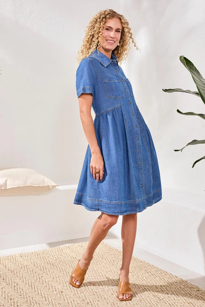 tribal denim dress Tribal Snap Front Flowy Denim Dress at Von Maur