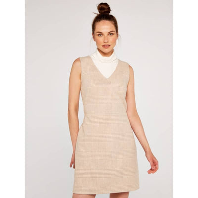 Apricot Stone Houndstooth Pinafore Dress - X Small / Stone -