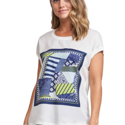 Coco Y Club White Tee with Colourful Design - Women