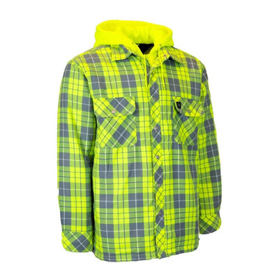 Forcefield Men’s Hi Vis Plaid Hooded Quilted Flannel Shirt 