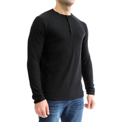 Hedge Men’s Henley with Raw Edge Long Sleeve - Small / Black
