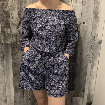 Point Zero 3/4 Sleeve Off The Shoulder Printed Romper - 