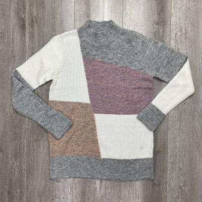 Point Zero Mix Stitch Color Block Mock Neck Sweater - Women