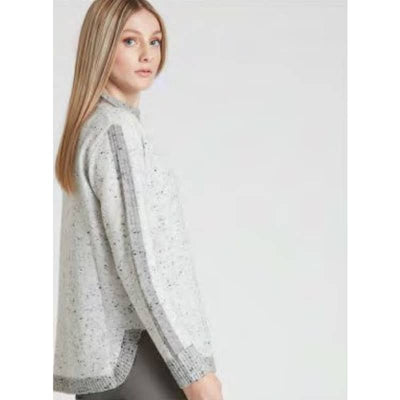 Point Zero Mock Neck Color Block Nep Yarn Speckled Sweater -