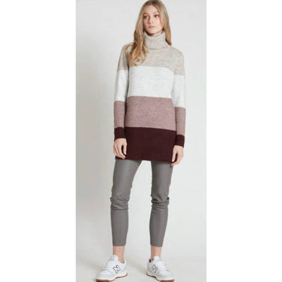 Point Zero Women’s Turtleneck Color Block Sweater with Side 