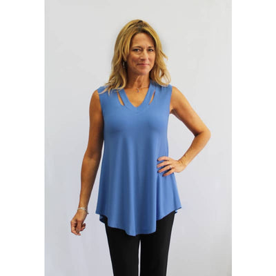 Soft Works Women’s A Line V Neck Sleeveless Top with Slit 