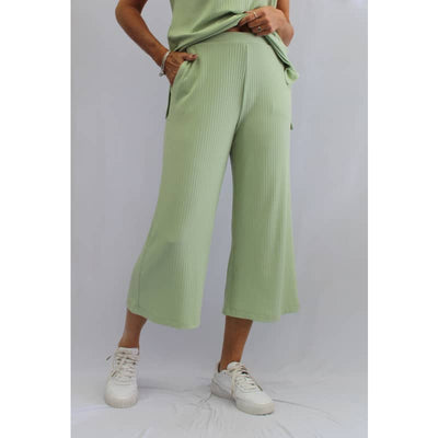 Soft Works Women’s Rib Knit Wide Leg Crop Pants - Small / 