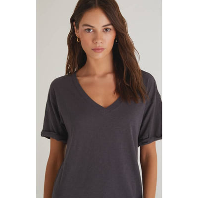 Z Supply V-Neck T-Shirt - X Small / Washed Black - Women